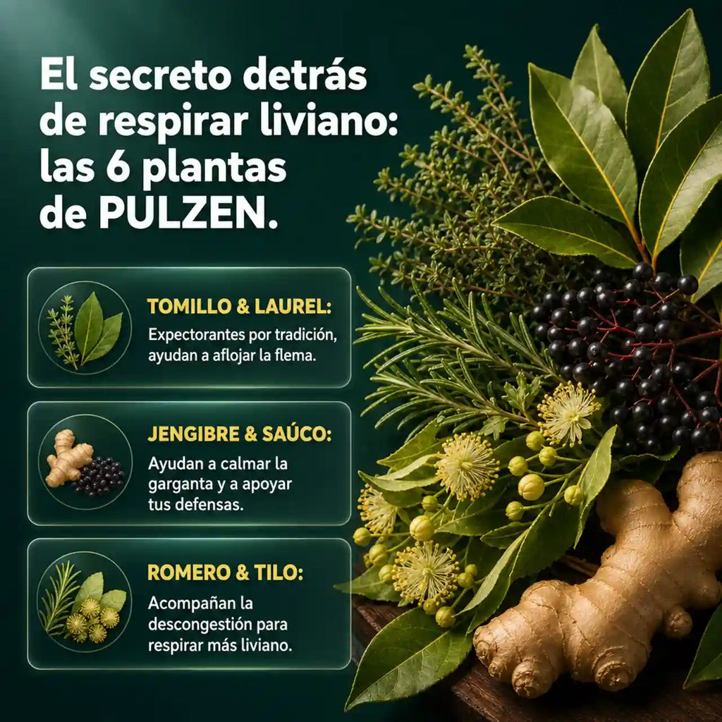 Pulzen - un jarabe natural para la tos y para ayudar a respirar mejor, hecho a base de plantas.